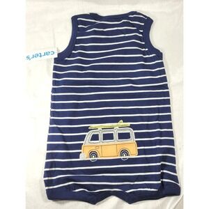 Carter's Baby Boys' Striped Car Cotton Jersey Romper - Navy Blue Size 18 Months